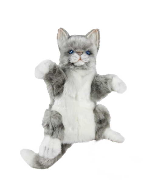 Mooie Grijs / witte Kat textiel handpop knuffel  30 cm kopen
