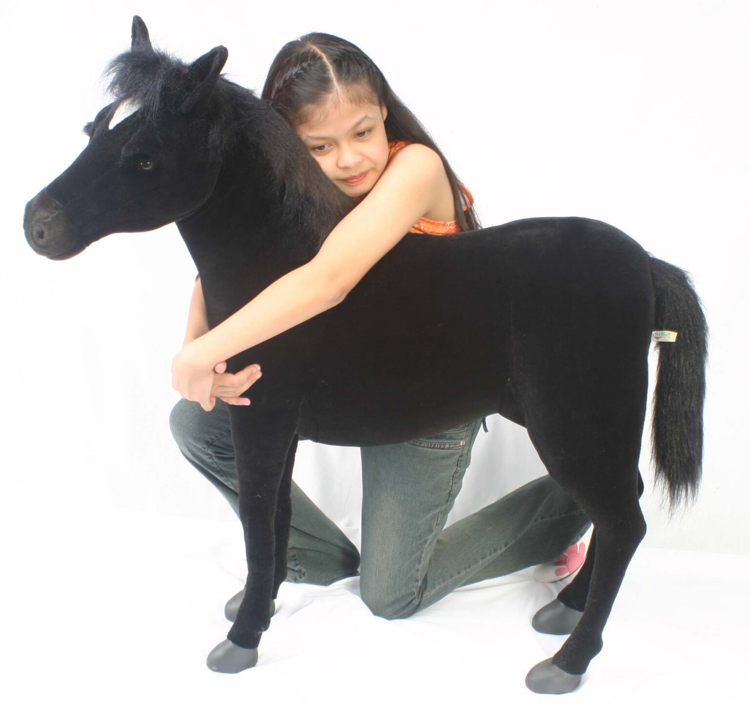 Pony knuffel zwart / wit staand 56 cm - levensecht pluchen paard