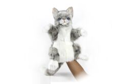Mooie Grijs / witte Kat textiel handpop knuffel  30 cm kopen
