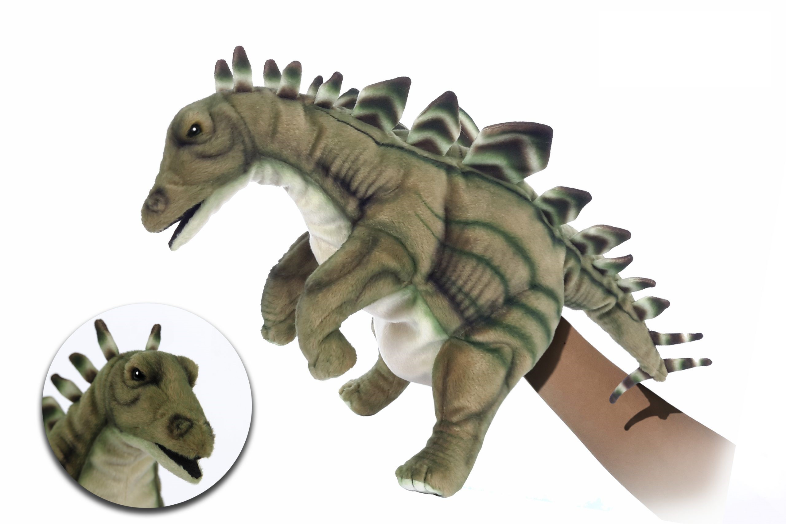 radium Stoel Kikker Stegosaurus handpop grijs / groen 40 cm - pluchen dino levensecht