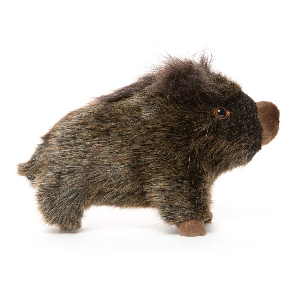 Wild zwijn knuffel bruin zittend 20 cm - handgemaakt pluchen dier